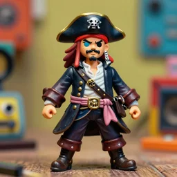 color pirate, leatherette figurine, depth of field, analog film, vivid dynamic composition, surreal, overblown vibrant colors, masterpiece, physical based rendering, featured on pixiv, octane renderer, trending on pinterest