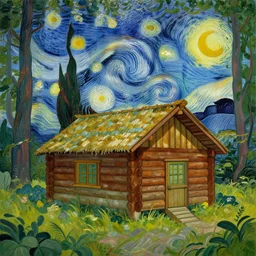 [ a log cabin in the forest ] [ van gogh ] [ artgerm ]