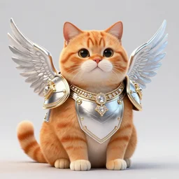 a fat orange cat wearing a silver armor with golden ornaments and diamonds jewelry, wings by alex gray and android jones, karol bak, ayami kojima, amano, concept art, character design, fantasy, 3 d, 8 k resolution