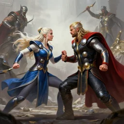 valkiries fighting with thor in the ragnarok, highly detailed, digital painting, artstation, concept art, smooth, sharp focus, illustration, unreal engine 5, 8 k, art by artgerm and greg rutkowski and edgar maxence