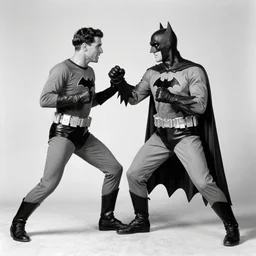 old black and white photo, 1 9 2 5, depicting batman fighting a man in vintage suit in an ally of new york city, rule of thirds, historical record