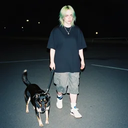 billie eilish walked on a leash, old kodak film photo, ultrarealistic, talented, perfect anatomy