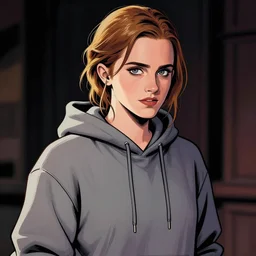 fashion model emma watson wearing hoodie digital art by Hokusai by greg rutkowski by wlop high detail comic sharp vector lineart dramtic lighting artstation by trevor henderson by rossd raws cinematic dramatic