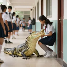 crocodile getting bullied at school in the hallway