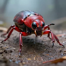 tiger beetle faced alien with red skin and sharp mandible. friendly humanoid body. epic sci - fi character concept. cinematic digital art.