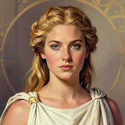portrait of mila kunis as athena, rossdraws, matte painting, artstation, on stylized background, masterpiece, highly detailed