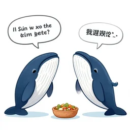 two whales talking about food. clipart with callouts