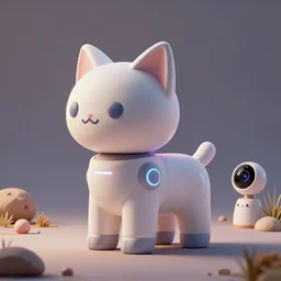 product photo of a futuristic stylized robot pet, minimalistic kindchenschema, by artgerm and greg rutkowski and marc newson and zaha hadid, alphonse mucha, zaha hadid, samsung apple webcam, playful happy, matte glossy materials, neon, kitten puppy pig otter fennec inspired. side view, volumetric light, detailed, octane render, midsommar