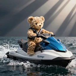 a teddybear on a jetski