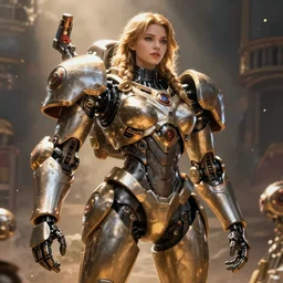 hyper realistic heroic warhammer machine android girl, cinematic, chaos marine, artstation, cgsociety, full body greg rutkowski, james gurney, mignola, craig mullins, brom redshift, vray, octane