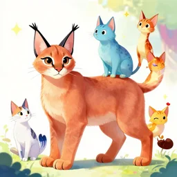 cat caracal, colorful, murata range, pixiv, vibrant, magical fantasy, karolis strautniekas, james jean, yanjun cheng, art deco, art nouveau, digital art, enchanted, owls, kyoto animation