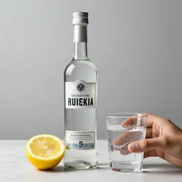 russian vodka with a lemon on the side with a person drinking it