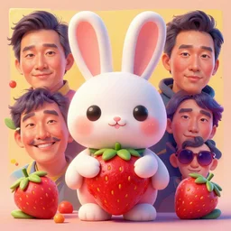 cute colourful caricature - 3 d vfx art - of a strawberry bunny, art style by zdzisaw beksinski, tadanori yoko & hsiao - ron cheng, character concept art, unreal engine render, digital illustration, sharp, intricate detail, volumetric light, ray tracing, soft light, claymation style, symmetric, acrylic on canvas, pinterest, artstation