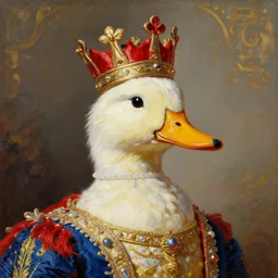 the royal king's duck head by greg hildebrant lisa frank fancy rococo baroque regal oil painting high quality award winning clothed in fancy garb