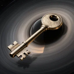 A super massive key orbiting a blackhole, octane render, large key