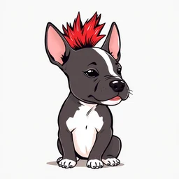 cute drawing of a [ bull terrier puppy ] with a red mohawk!!!, style of wlop, in - frame