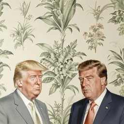 detailed vintage botanical wallpaper, trump and giuliani