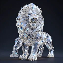 a statue lion made of crystal gems, fantasy art, digital art