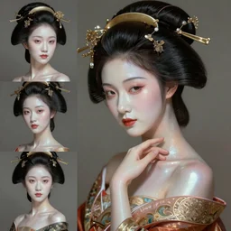 Geisha photo portrait, pearlescent skin, diffuse lighting, classical, intricate, elegant pose, highly detailed, lifelike, photorealistic, digital painting, artstation, illustration, concept art, different point of view, smooth, sharp focus, photorealistic, soft diffuse lights, canon 5D 50mm lens