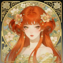 beautiful and playful ethereal ginger portrait, art nouveau, fantasy, intricate japanese flower designs, elegant, highly detailed, sharp focus, art by chie yoshii