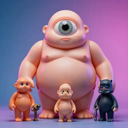 hyperrealistic rendering, fat smooth cronenberg flesh monster james p. sullivan by donato giancola and greg rutkowski and wayne barlow and zdzisław beksinski, eyeballs, product photography, action figure, sofubi, studio lighting, colored gels, colored background