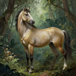 a centaur in the jungle, fantasy, intricate and very beautiful and elegant, highly detailed, digital painting, artstation, concept art, smooth and sharp focus, illustration, art by tan zi and ayanamikodon and alphonse mucha and wlop