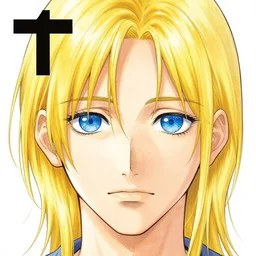 manga volume cover, boy with blue eyes and long blonde hair, symmetrical face happy, stubble, handsome face, jojo's bizzare adventure, manga cover, hirohiko araki, illustration