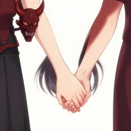 a young girl holds hands with a demon, webtoon art by wlop