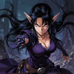 a game art portrait, powerful female angry fantasy elf witch, by Takehiko Inoue, hyperrealism