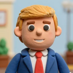 close headshot donald trump , style: claymation puppet kids clay
