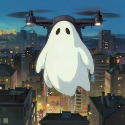 a stylized 2 d cinematic keyframe of a ghost in the shell city, drone shot, awe inspiring, joy gaze, cel - shaded, classical animation, edge - to - edge print, rendered by studio ghibli, artgerm, alyssa monks, andreas rocha, david kassan, neil blevins, rule of thirds, golden ratio, ambient lighting