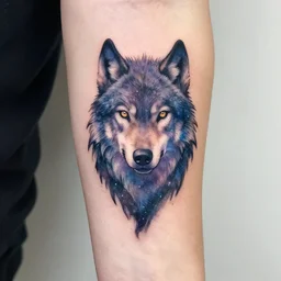 A galaxy wolf shaped nebula watercolor tattoo, advanced,
