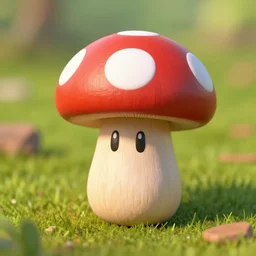 a small wooden toy of mushroom from mario, miniature, realistic, wood art. artstation