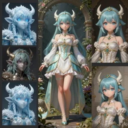 speedpaint digital style, costume design from ice golem designers, artist reference pictures pose, sophisticated composition, old masters light composition, procedurally generated, epic kawaii human girl character posing for concept art, ancient garden behind her, substance designer, PBR, HD, Ultra detailed, hyperrealistic, megascans, volumetric light, concept by master artist, made in paint tool SAI2, trending pixiv face