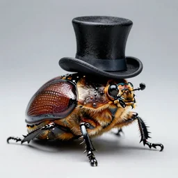 a beetle wearing a top hat, high detail, photorealistic, national geographic