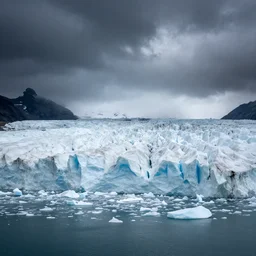 glaciers melting into the sea, stormy weather