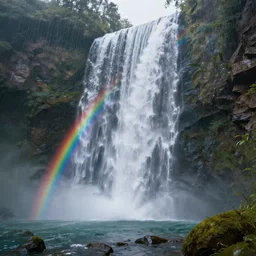 fantasy waterfall with rainbows, digital, detailed, trending on artstation, artwork by rutkowski