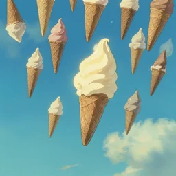 ice cream cones raining from the sky, studio ghibli, trending on ArtStation