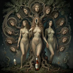 breathe into euphoria, alterd carbon, adam and eve, madison beer, half - woman half - tree half - mountain, many heads fractal infinite, dreamy ethereal vibe, dark atmospheric, detailed intricate render, fibbonacci, detailed illustration, hd, 4 k, digital art, overdetailed art, surrealistic, by greg rutkowski, by loish, laura sava, slavic traditional trending on artstation, deviantart