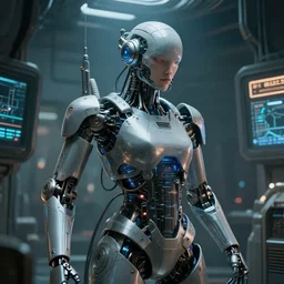human experiment with machine high tech cyberpunk, elaborate detailed classic sci - fi design, cinematic lights