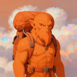 post - minimalism portrait of temple of the backpack, githyanki warrior blinking, iridescent clouds, vibrant orange color scheme, highly detailed, in the style of romanticism, cinematic, artstation, moebius, greg rutkowski