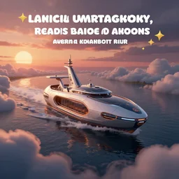 a beautiful futuristic boat sailing over a river in the clouds during sunset, cartoon, trending on artstation, award winning, moody light,