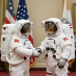 astronaut cat shaking hands with the president
