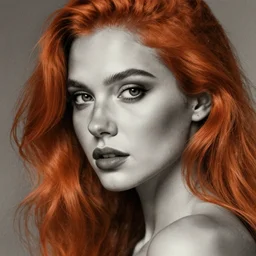 beautiful redhead woman, charcoal art, closeup