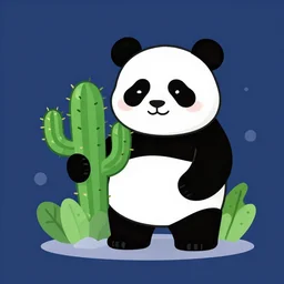 panda holding a cactus. modern colorful clean linear illustration, popular on dribbble, vector, cartoon
