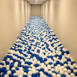 photo of endless corridors where the floor is made of ballpit