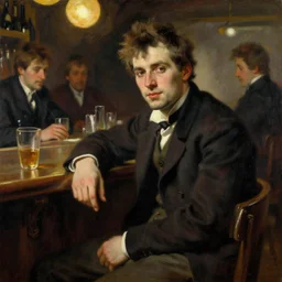 attractive man sitting in a bar, painting by vladimir volegov, j. c. leyendecker, tom of finland, trending on artstation