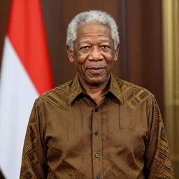 morgan freeman as indonesian presiden, wearing batik