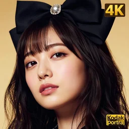 luxury advertisement. close - up japanese av idol face from below three quarters angle, large hairbow. 4 k 8 k huhd 1 6 k instagram photo at behance, epic cinematic movie shot, hollywood. kodak portra, fujifilm superia. adobe lightroom, photoshop, pixlr, affinity, luminar