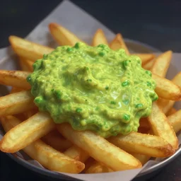 french fries covered in guacamole, digital art, moody lighting, trending on artstation